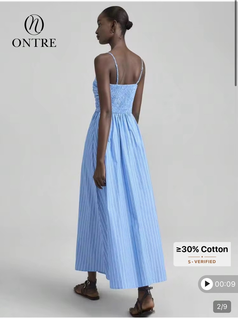 ONTRE Striped Light Blue Maxi Sundress with Spaghetti Straps - Picture 3 of 11